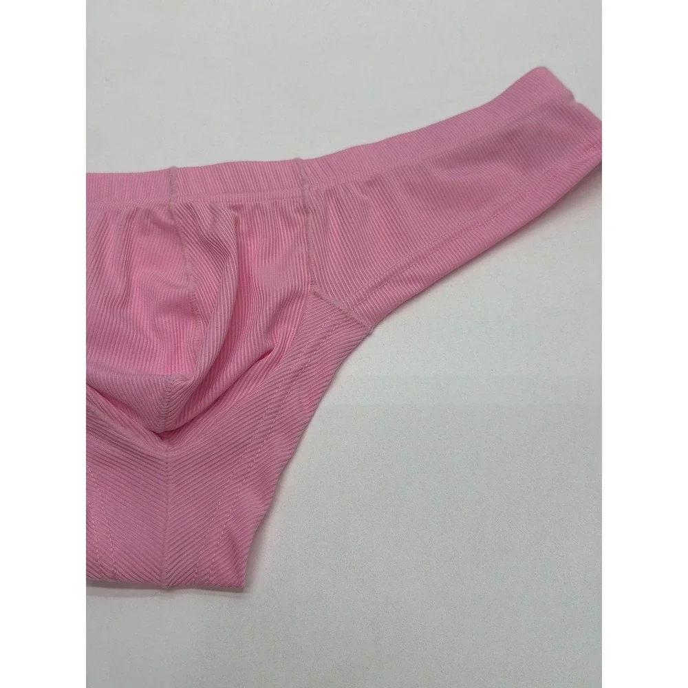 Mens Pink Ribbed Low Rise Bikini Briefs Contoured Pouch Size L